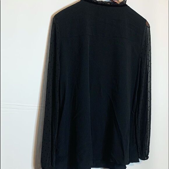 𝅺Juicy Couture Overlay Layered Top Womens Size Large Swiss Dot Black - Picture 5 of 7